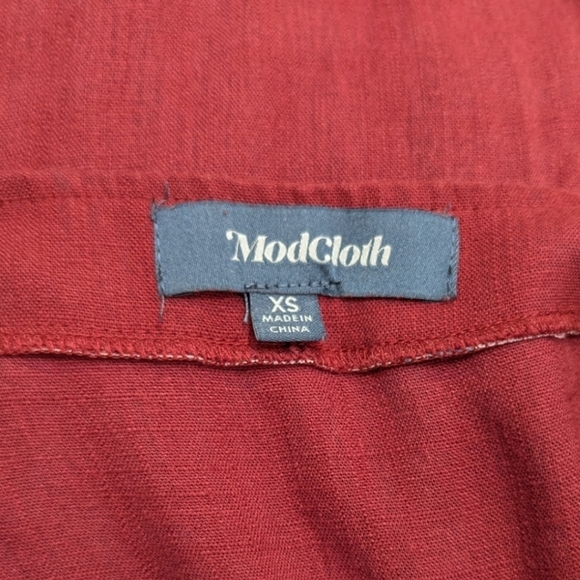 Modcloth Rich Red Linen Blend Button Front Cropped Jumper Overalls (XS) - Picture 5 of 8